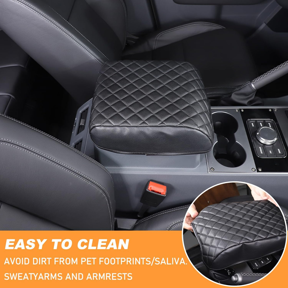 Car Armrest Box Cover Protector Compatible with Ineos Grenadier 2020-2024 Center Console Lid Protector Cover Original Customized Armrest Cover (Matte Black)