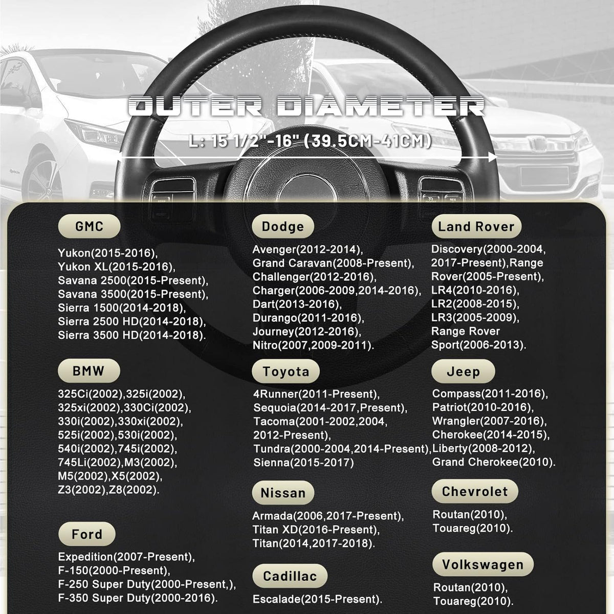 SEG Direct Car Steering Wheel Cover for F-150 Tundra Range Rover 15.5-16 inch, Black and Gray Microfiber Leather