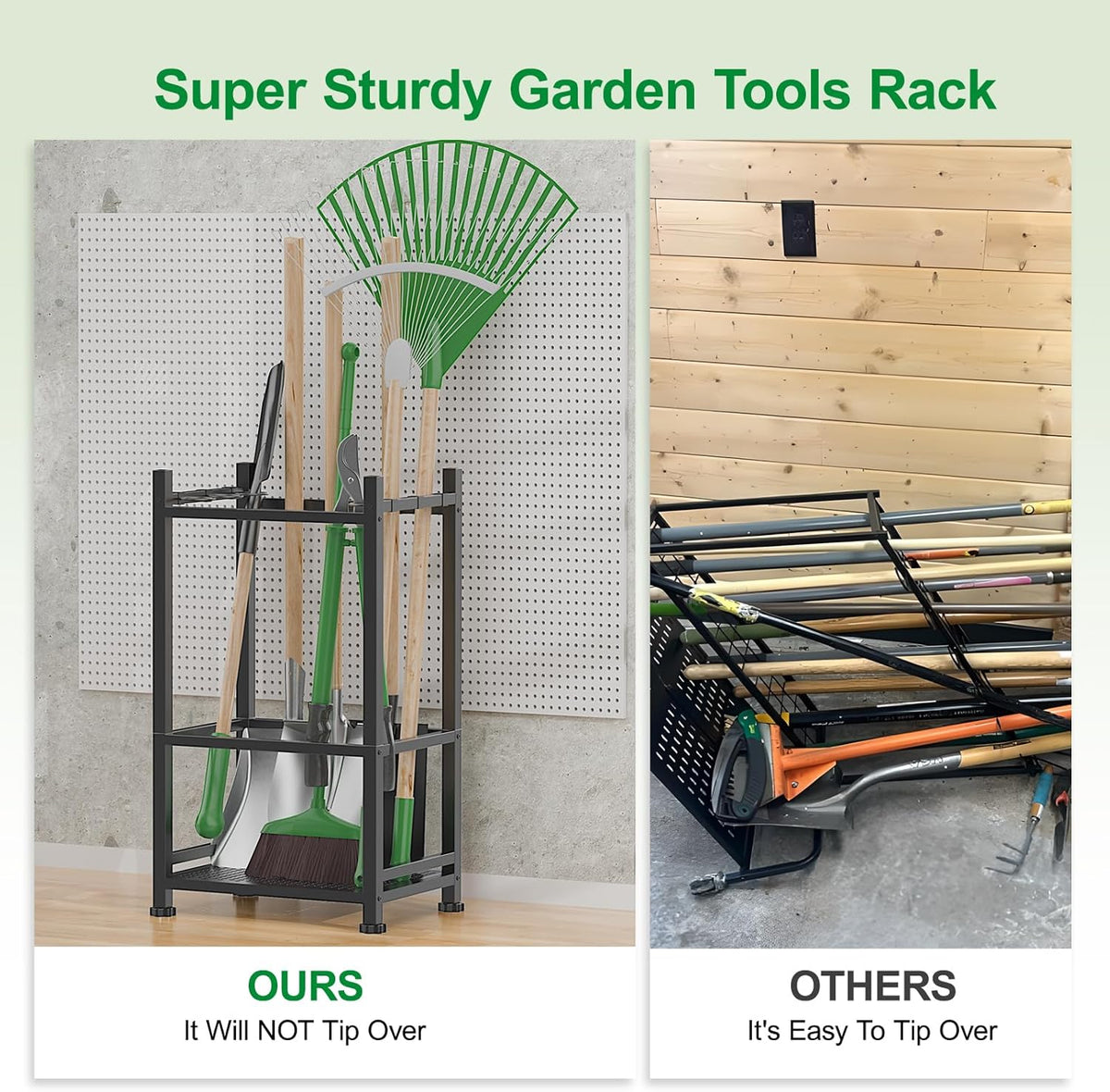 Dirza Garden Tool Organizer,Yard Tool Organizer for Garage Organization and Storage,Garden Tool Rack with 9 Loops for Garage, Shed, Outdoor,Easy Take Out and Storage,Will NOT tip over