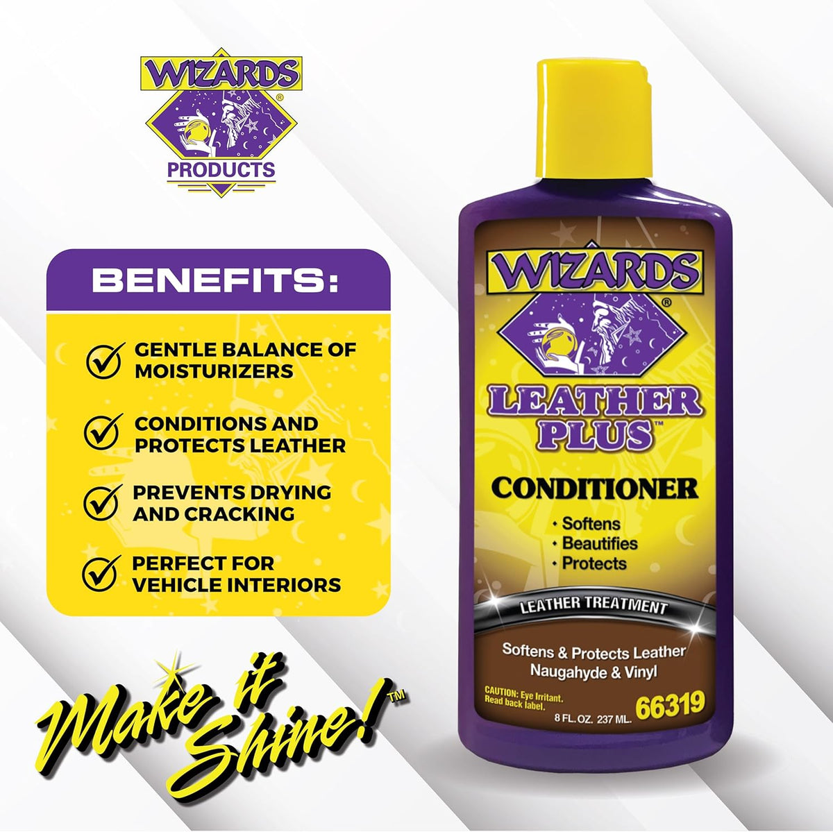 Wizards Leather Plus Leather Conditioner - Moisturizing Car Leather Seat Cleaner and Conditioner - Cleans, Conditions and Protects Leather, Naugahyde and Vinyl Car Accessories - 8 oz - Made in USA