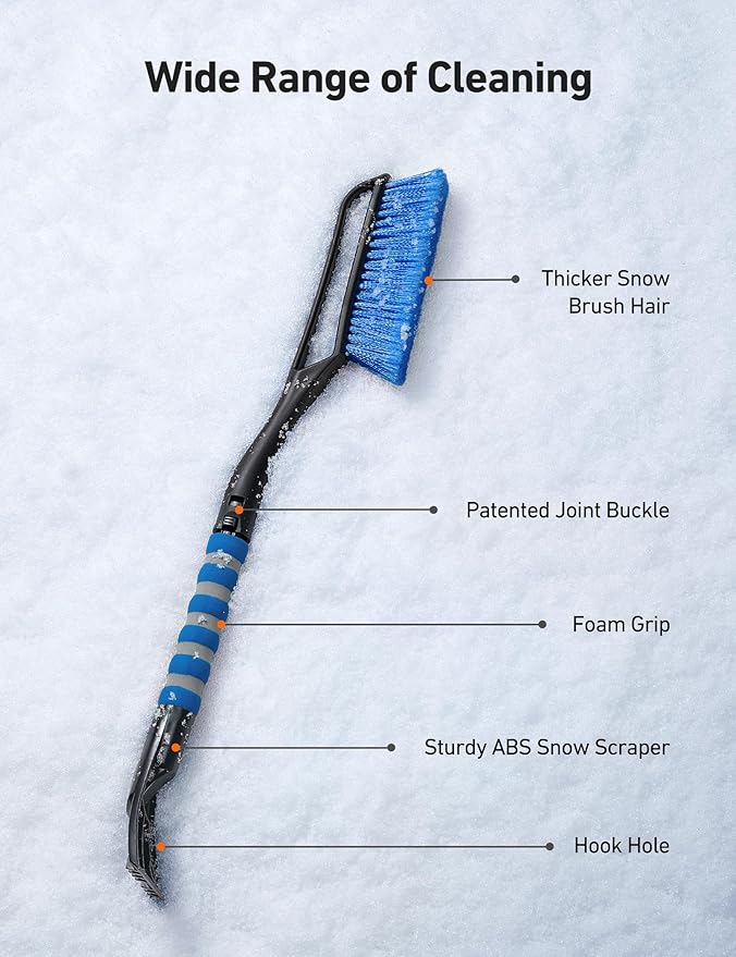 AstroAI 27" Snow Brush and Ice Scrapers for Car Windshield, Detachable Snow Scrapers with Ergonomic Foam Grip for Cars, Trucks, SUVs (Heavy Duty ABS, PVC Brush, Blue)