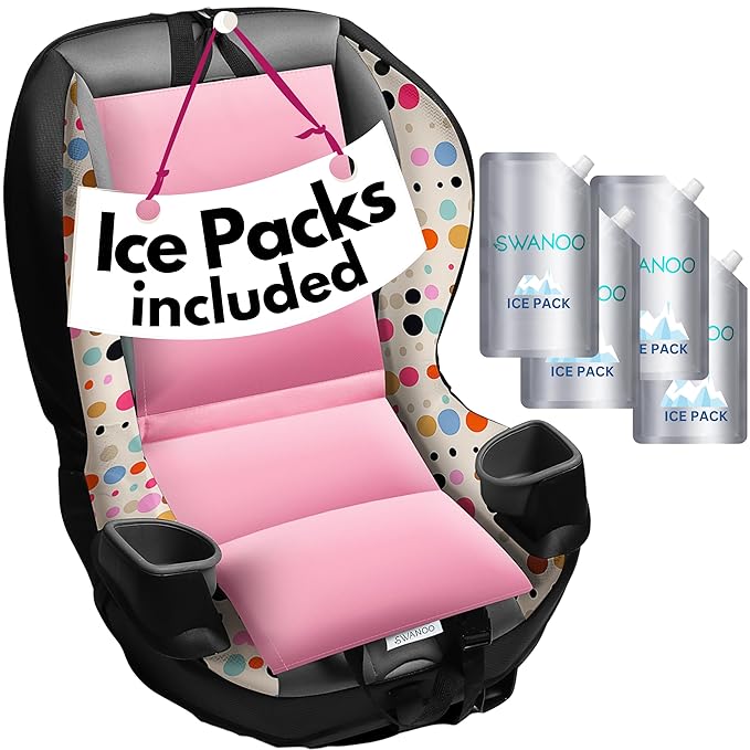 Swanoo Car Seat Cooling Pad, Stroller Cooling Pad with 8 Ice Pack for Babies Toddler and Kids, Sun and Heat Cover Protector for Summer Carseat Cooler Liner Pink