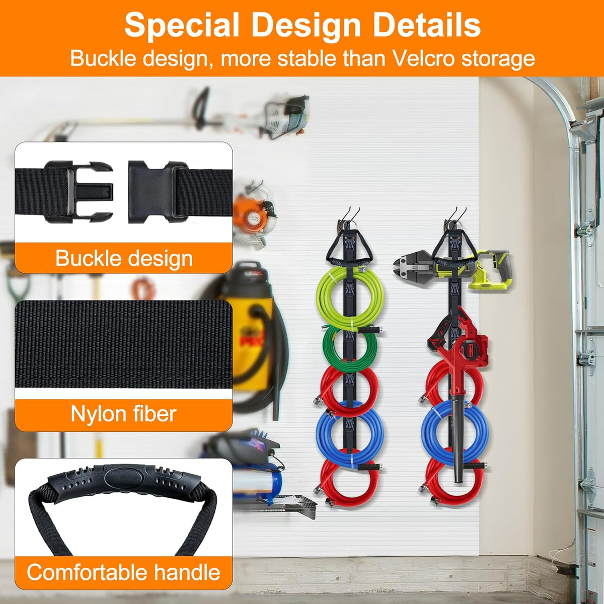 Extension Cord Organizer, 2 PCS Extension Cord Hanger with 5 Slots, Extension Cord Holder, Garage Garden Storage Straps for Cable, Hose, Rope, Tool