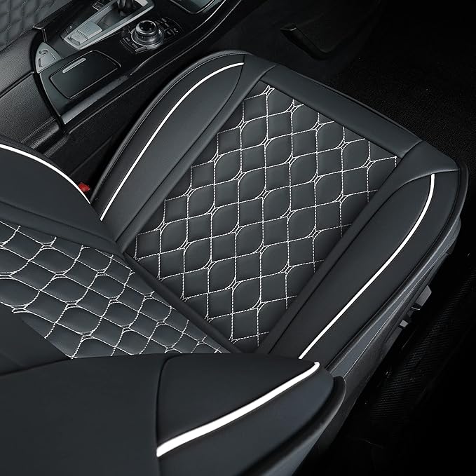 Car Seat Covers Full Set,Universal Fit for Most Cars,SUV,Sedans and Pick-up Trucks,Automotive Vehicle Faux Leather Cushion Covers for 5 Passenger Cars(Full Set,Black/White)
