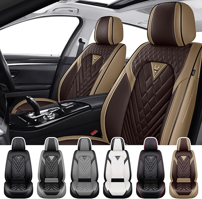 Truck Seat Covers for Chevy Silverado 1500 2007-2026, Waterproof Premium Leather Full Coverage Car Seat Covers, Muscle Sport Style Auto Interior Seat Cover Sets (Front Set/Brown Coffee)
