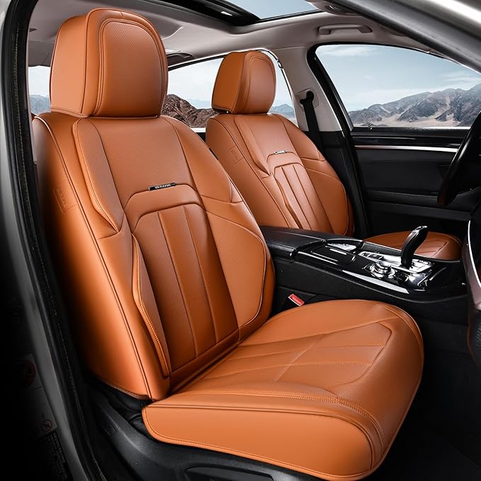 Coverado Car Seat Cover, Cover for Cars Front Seat, Premium Leather, Universal Fit Waterproof Seat Protectors, Car Seat Cushion Non-Slip for Most Cars-Brown
