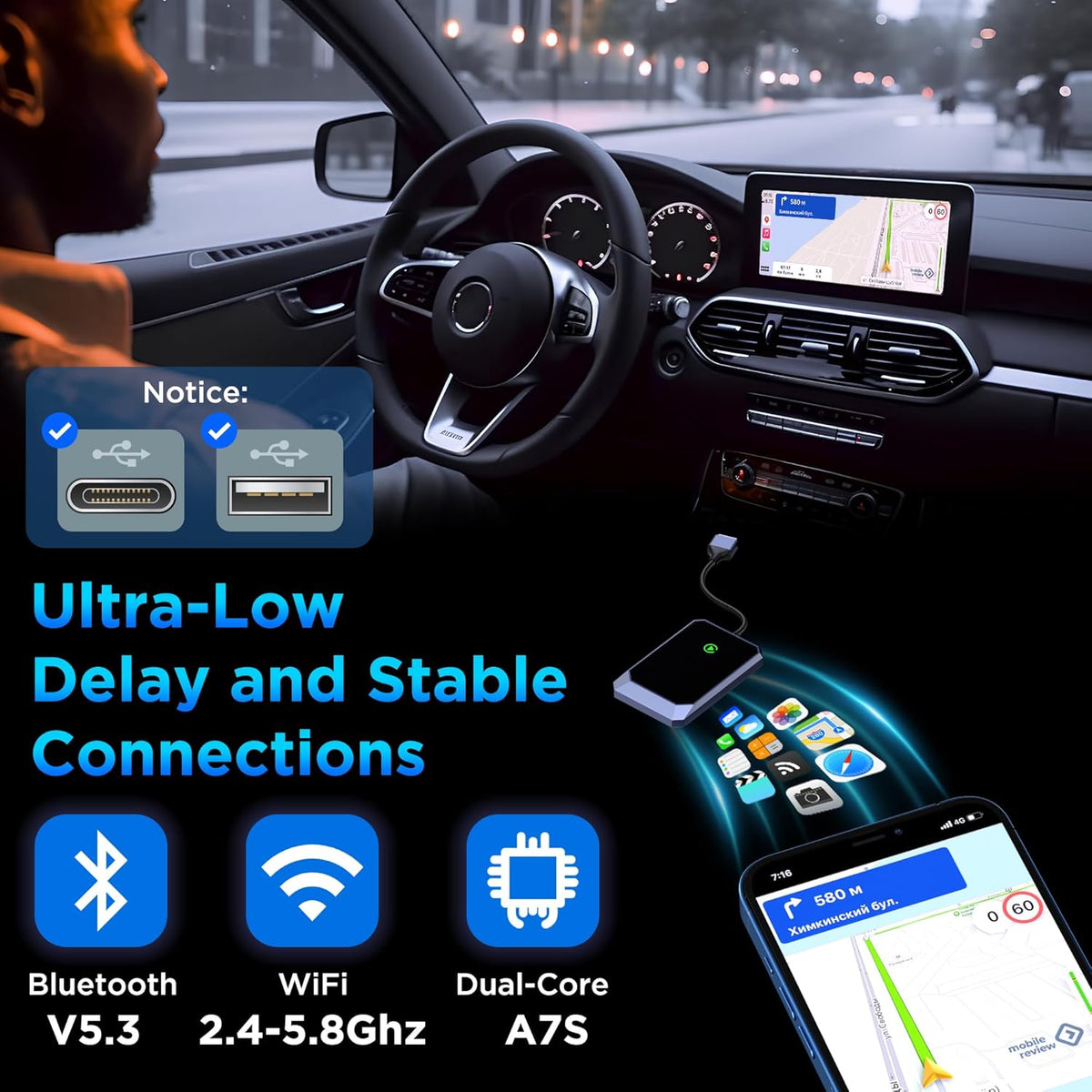 Wireless Carplay Adapter, Converts Wired to Wireless carplay Adapter for iPhone, Wireless Control Plug & Play Carplay for Cars from 2017 & for Apple iPhone iOS 10+