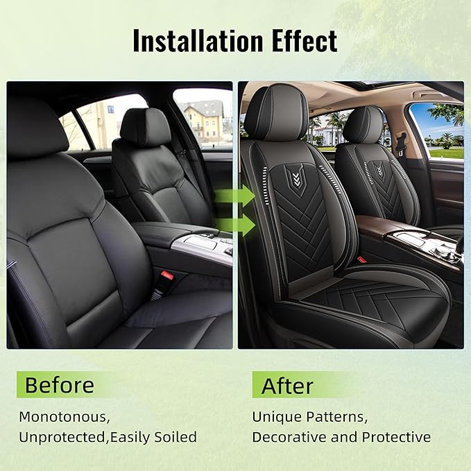 AOMSAZTO Car Seat Cover for Chevrolet Chevy Cruze 2011-2019 Front Set, Leather Car Seat Protector Waterproof, Non Slip Car Seat Cushion, Interior Seat Covers Automotive Accessories - Black&Grey