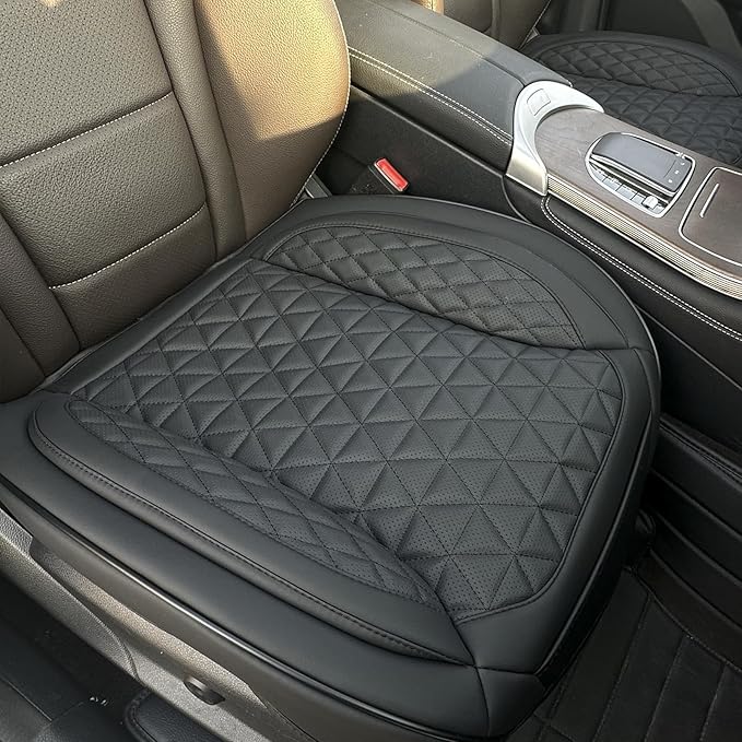 2 Pack Leather Front Car Seat Cover Bottom Only, Anti-Slip Padding Seat Cushion, Full Wrap Seat Protector with Storage Function Universal Fit for Most Cars, SUV, Pick-up Trucks (Black)