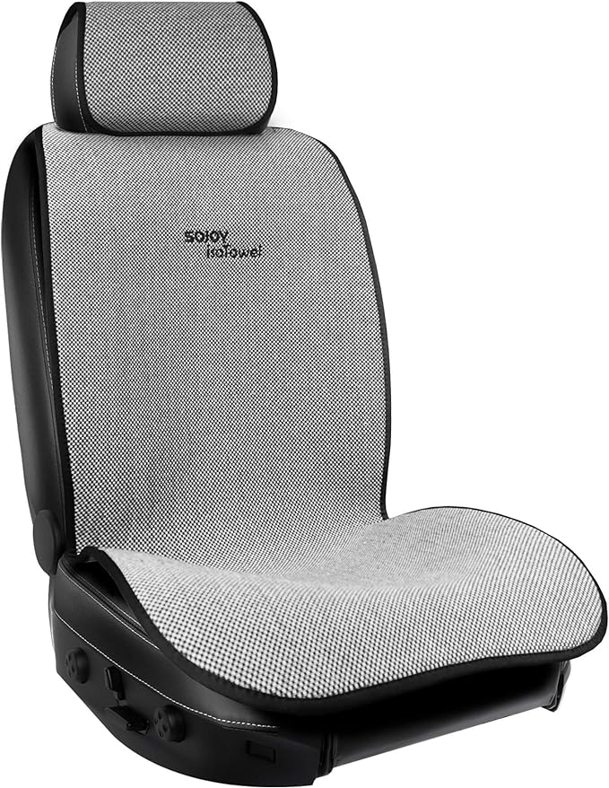 Sojoy IsoTowel Car Seat Cover for Front Seat,Breathable Fabric with Non-Slip Bottom,Comfort Car Seat Protector for Cold Weather (Black & White)
