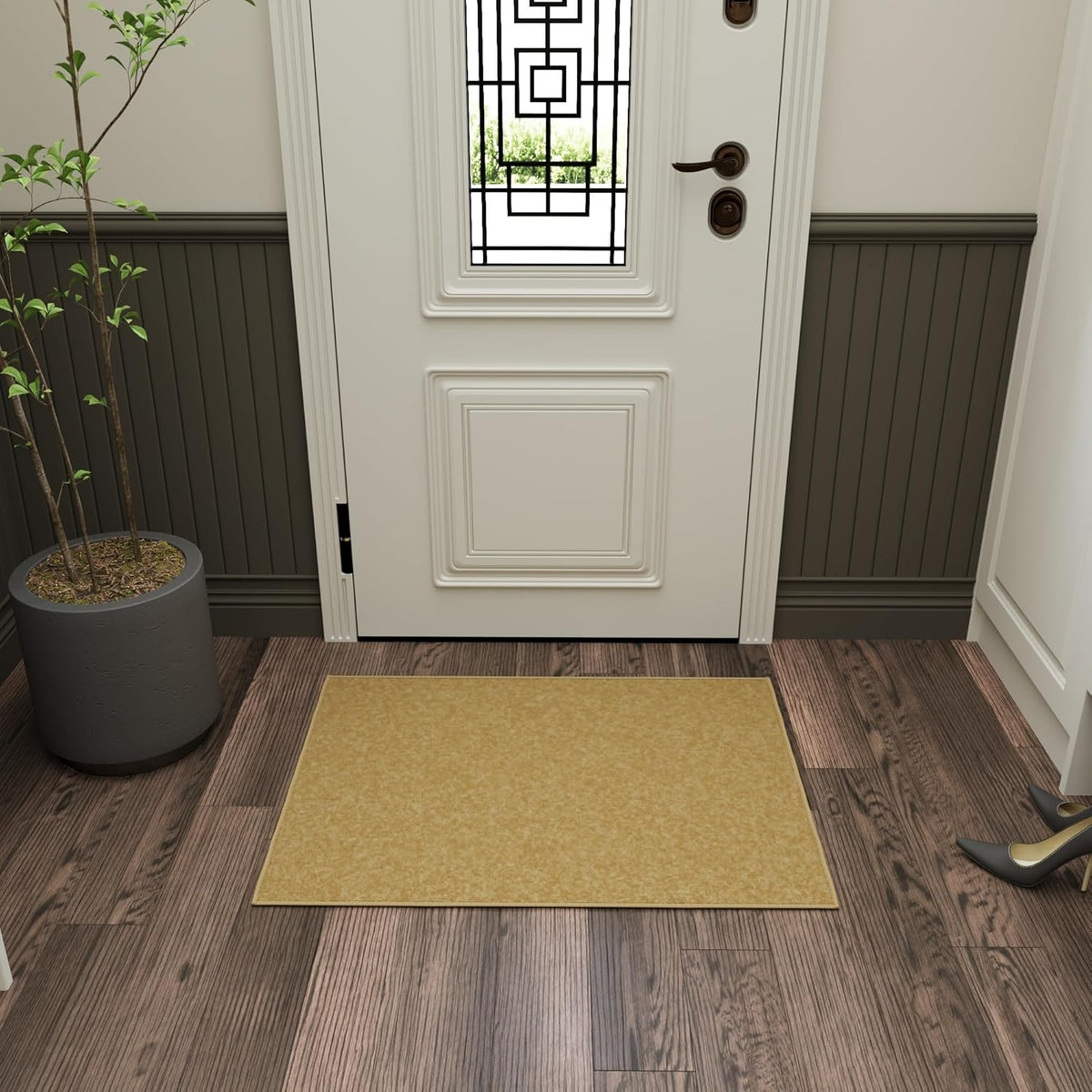 Ottomanson Rugs for Entryway 2'3" x 3' Non Slip Solid Small Area Rugs Durable Front Door Mat Rug Stain Resistant Entrance Rugs for Bathroom Kitchen Bedroom & Living Room, Beige