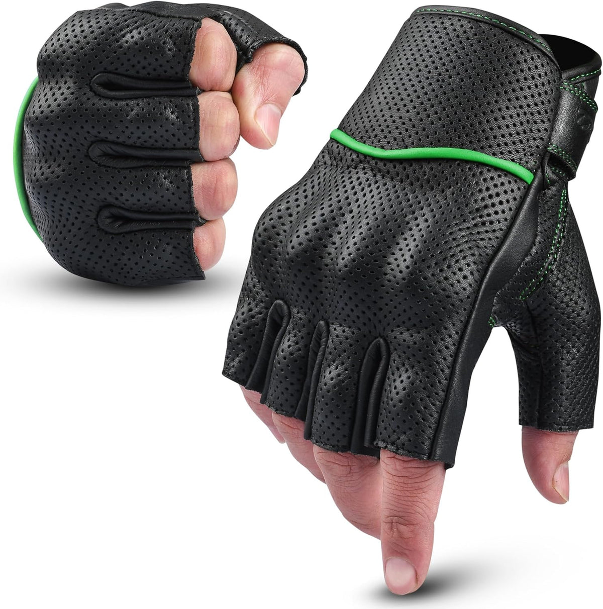 aasportx Motorcycle Gloves - Men's Leather Motorbike Gloves with Touchscreen Function - Non-Slip Pads for Men & Women