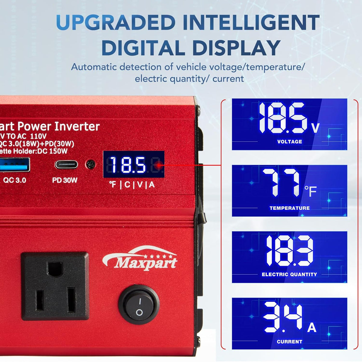 500W Power Inverter, Car/Light Truck 12V DC to 110V AC Converter USB and 3.0A USB and Type-C Ports Car Charger Inverter with Cigarette Lighter Ports for Smartphones Laptops Tablets