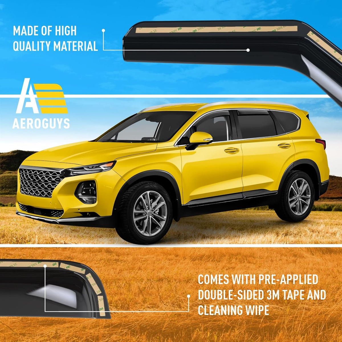 Extra Durable Window Deflectors in-Channel Window Visors Rain Guards Fit for Hyundai Santa Fe 2019-2023, Sun Visors, Wind Vent for Shades, Exterior Car Accessories - 4pcs. AG0728