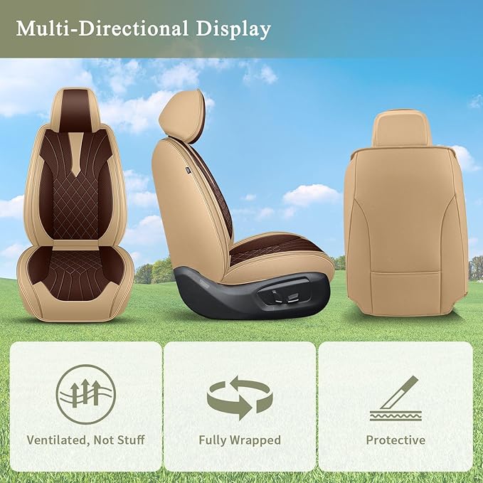 Breathable Car Seat Covers for Honda HR-V/HRV 2016-2025 2026, Front Seats, Perforated Leather, Seat Protector, Interior Trim for Honda HRV Accessories (Beige&Brown)