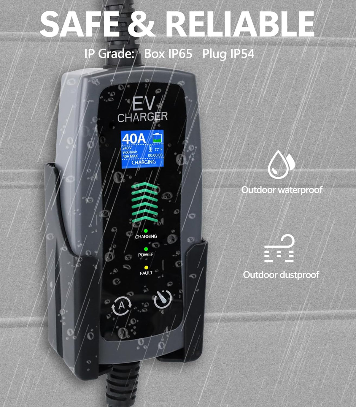 Level 2 Portable EV Charger, 16-40 Amp, 240V, 25ft Cable, Faster Charging Station, Compatible with All EV Cars, NEMA 14-50P
