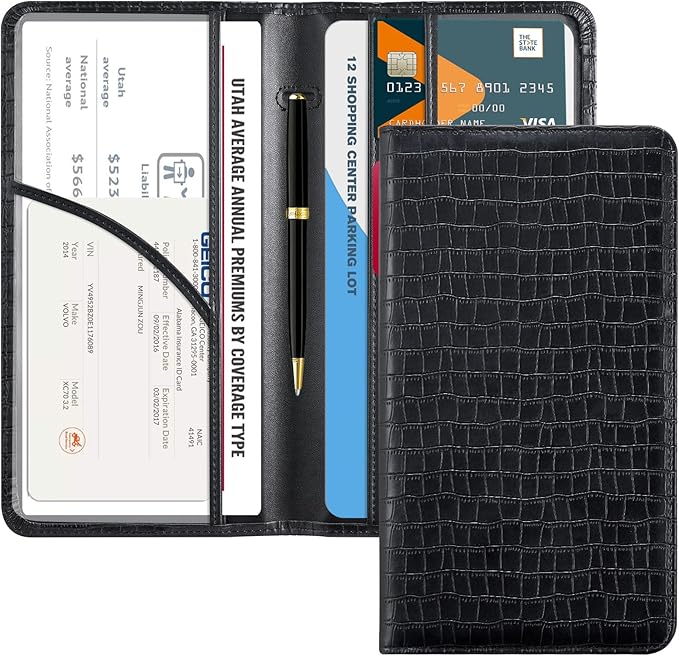 CoBak Car Registration and Insurance Holder - Vehicle Glove Box Car Organizer,Auto Truck Comparment Accessories Case with Magnetic Closure for Driver License,Cards