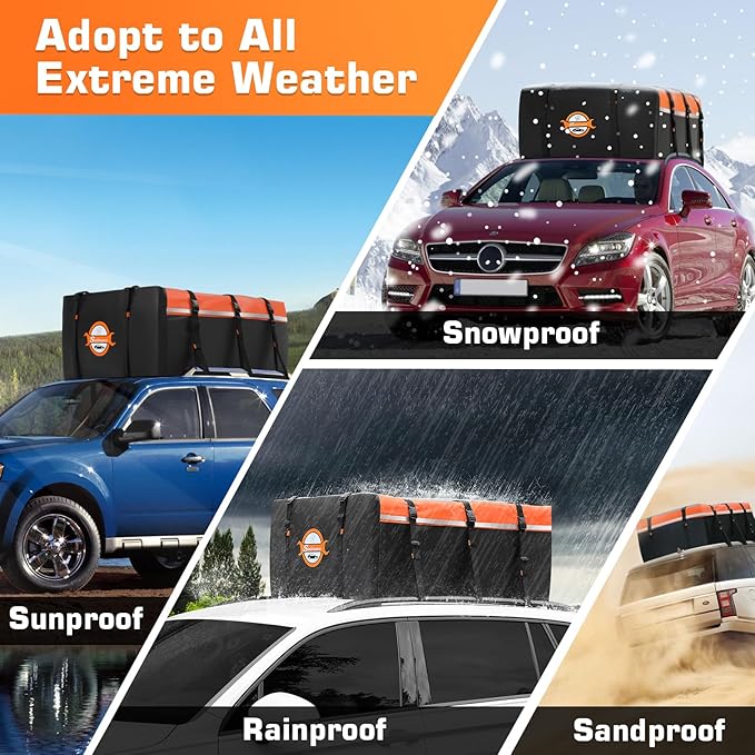 Sailnovo Rooftop Cargo Carrier 20 Cubic, Waterproof Car Roof Bag Soft-Shell Carriers Top Luggage Storage with Slip Mat, 6 Door Hooks & Heavy-Duty PVC for All Vehicle Roof with/Without Rack Cross Bar