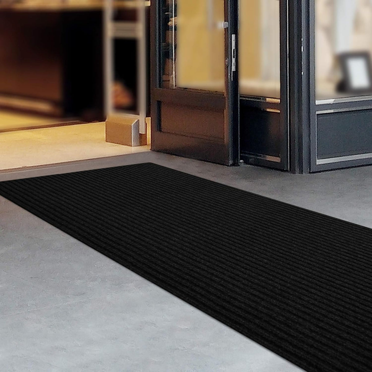 iCustomRug Spartan Weather Warrior Duty Indoor/Outdoor Utility Ribbed in 3ft,4ft,6ft Widths 70 Custom Sizes with Natural Non-Slip Rubber Backing 4'X80' in Black