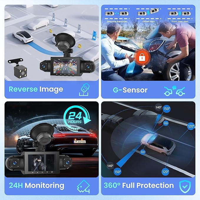 4 Channel Dash Cam 360° View, 1080P Front and Rear Inside, Left Right Dash Camera for Cars, 8 IR Lamps Night Vision, 4/7 Recording Parking Mode Monitor Rimoody