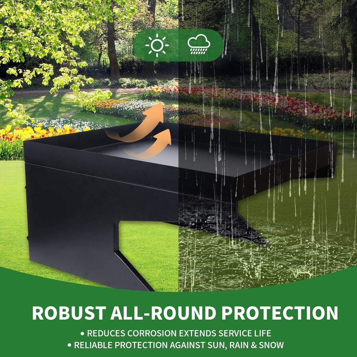 Weatherproof Robotic Lawn Mower Garage with Planter Compatible for All Robotic Lawn Mower Heavy-Duty Metal Shelter for Lawn Mower (27''x24''x14'') UV Protection & Drainage System