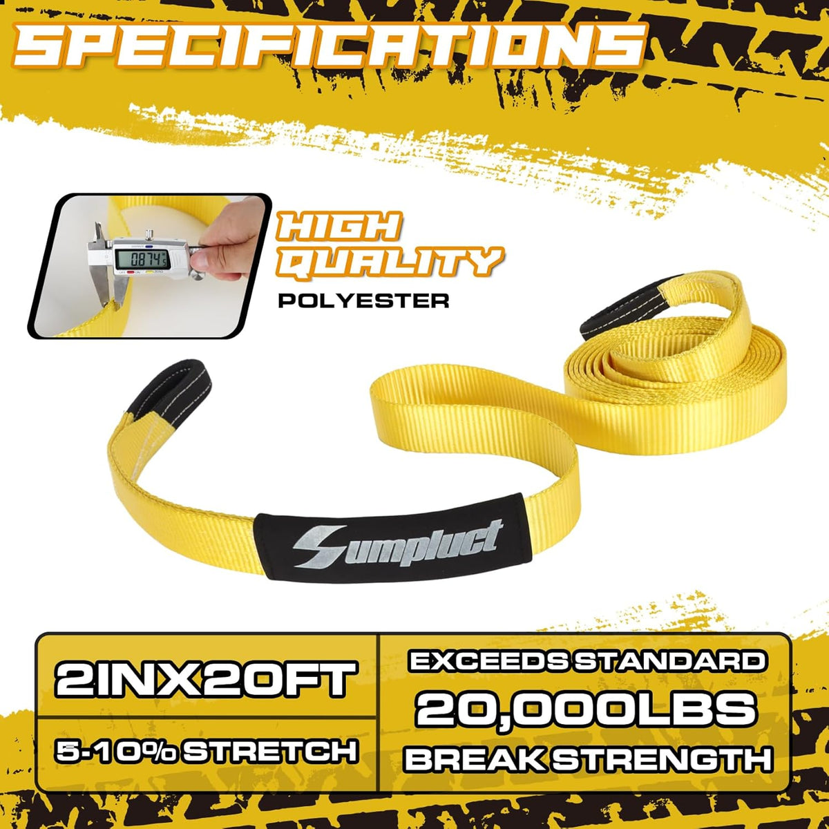 Recovery Tow Strap 2in X 20ft Exceed Heavy Duty 25,000 lbs Break Strength, Use for Emergency Towing Rope, Tree Saver, Winch Extension, Triple Reinforced Loops,Car Accessories