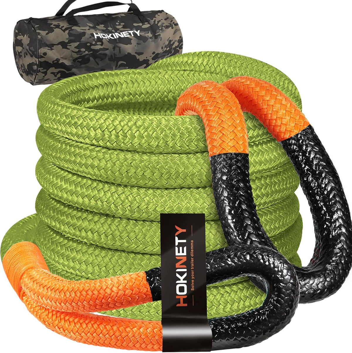 Kinetic Recovery Tow Rope 1-1/8" x30ft Offroad Snatch Strap 48000lbs Heavy Duty Towing Straps Kit for Trucks SUV UTV ATV Tractor Car Jeep - ArmyGreen