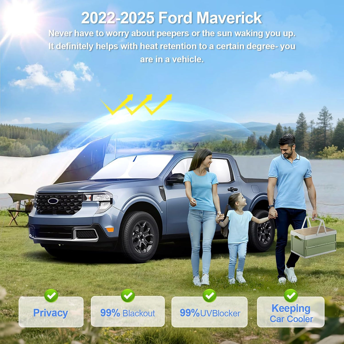 6pcs Car Window Shades for Ford Maverick2022-2024 2025 Accessories,Windshield Side Rear Full Sunshade,Sun Visor UV Blocking, Privacy Protection and Blackout for Camping Outdoor