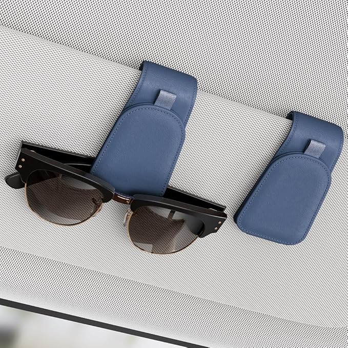 Sotfamily Sunglass Holder for Car Visor, Suede Cloth Magnetic Sunglass Organizer for Car Accessories, 2 Packs, Blue