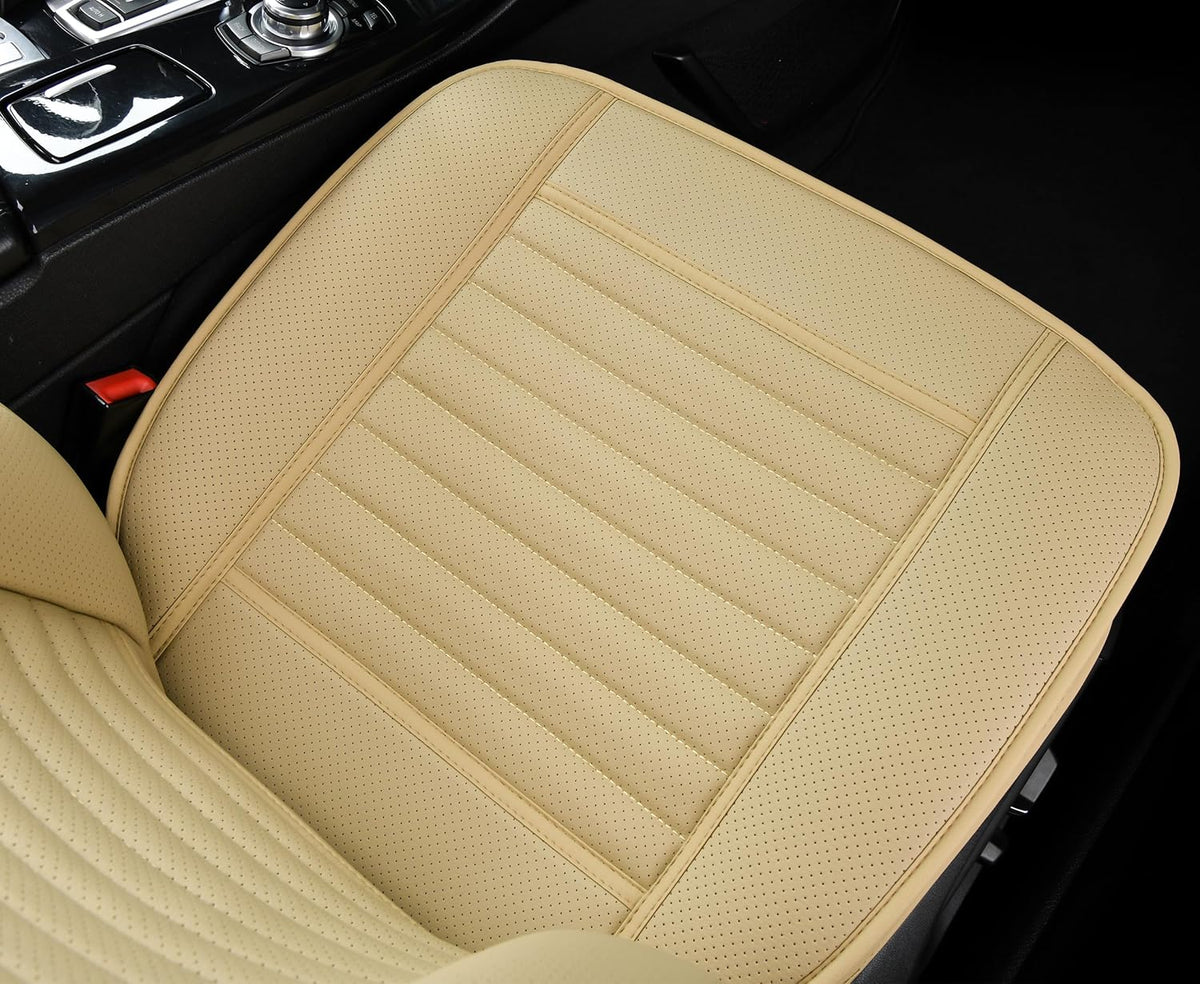 2pc Car Seat Covers, Luxury Car Protectors,Universal Anti-Slip Driver Seat Covers, Edge WrappingsFront Car Seat Covers with PU Leather(Beige)
