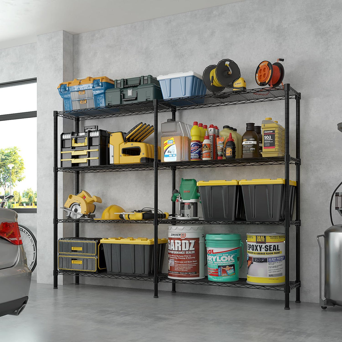 VINGLI 58" W Storage Shelves 1220LBS Heavy Duty Metal Shelving, Upgraded 4 Tier Garage Shelving Unit, Adjustable Wire Shelf for Storage Rack Commercial Pantry Shelf Organizer, 58" W × 13.8" D × 59" H