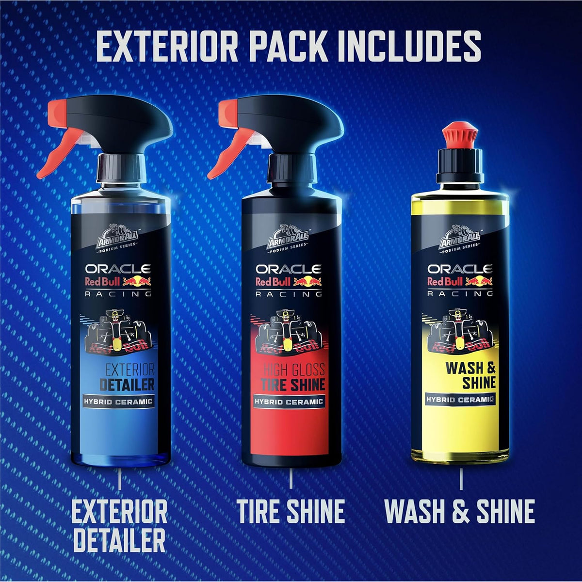 Armor All Podium Series 3-Piece Exterior Car Detailing Kit Developed with Oracle Red Bull Racing, Includes Hybrid Ceramic Wash & Shine, Exterior Detailer Spray, and Tire Shine Spray, 16 fl oz Each