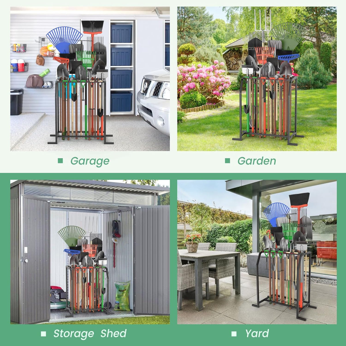 Trieez Extra Large Garden Tool Organizer for Garage, NEVER FALL OVER - Yard Tool Organizer Garage for Organization and Storage, Tool Rack for Shed, Outdoor, Tool Stand