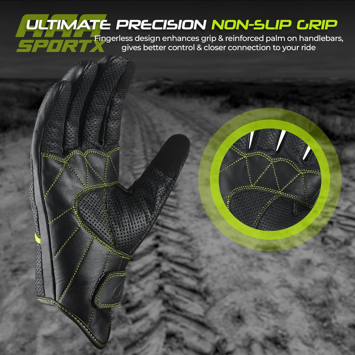 aasportx Motorcycle Gloves - Men's Leather Motorbike Gloves with Touchscreen Function - Non-Slip Pads for Men & Women