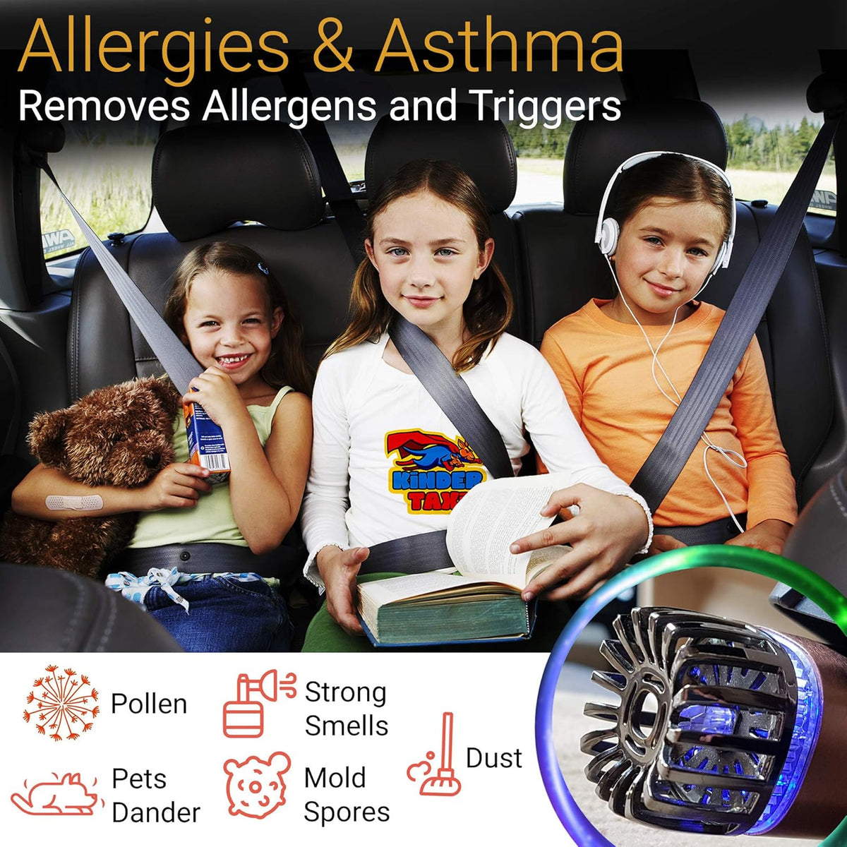 Car Air Purifier Ionizer - 12V Plug-in Ionic Anti-Microbial Car Deodorizer with Dual USB Charger - Smoke Smell, Pet and Food Odors, Allergens, Viruses Eliminator for Car (Matte Copper)