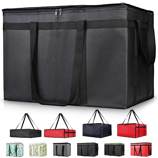 CIVJET Insulated Food Delivery Bag, XXXL Insulated Reusable Grocery Cooler/Hot Bags, Tote Bag for Shopping/Travel/Doordash, Catering Bag Doordash 22x14x13, Black, 1-Pack