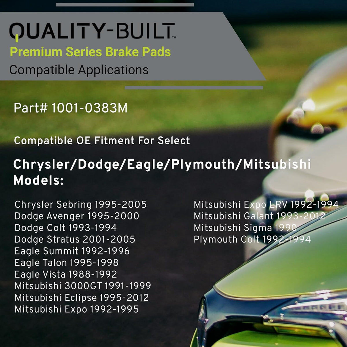Premium Semi-Metallic Rear Brake Pads (1001-0383M) Compatible with 1988-2012 Chrysler/Dodge/Eagle/Mitsubishi/Plymouth (3000GT/Avenger/Colt/Eclipse/Expo/Galant/Sebring/Stratus & More)