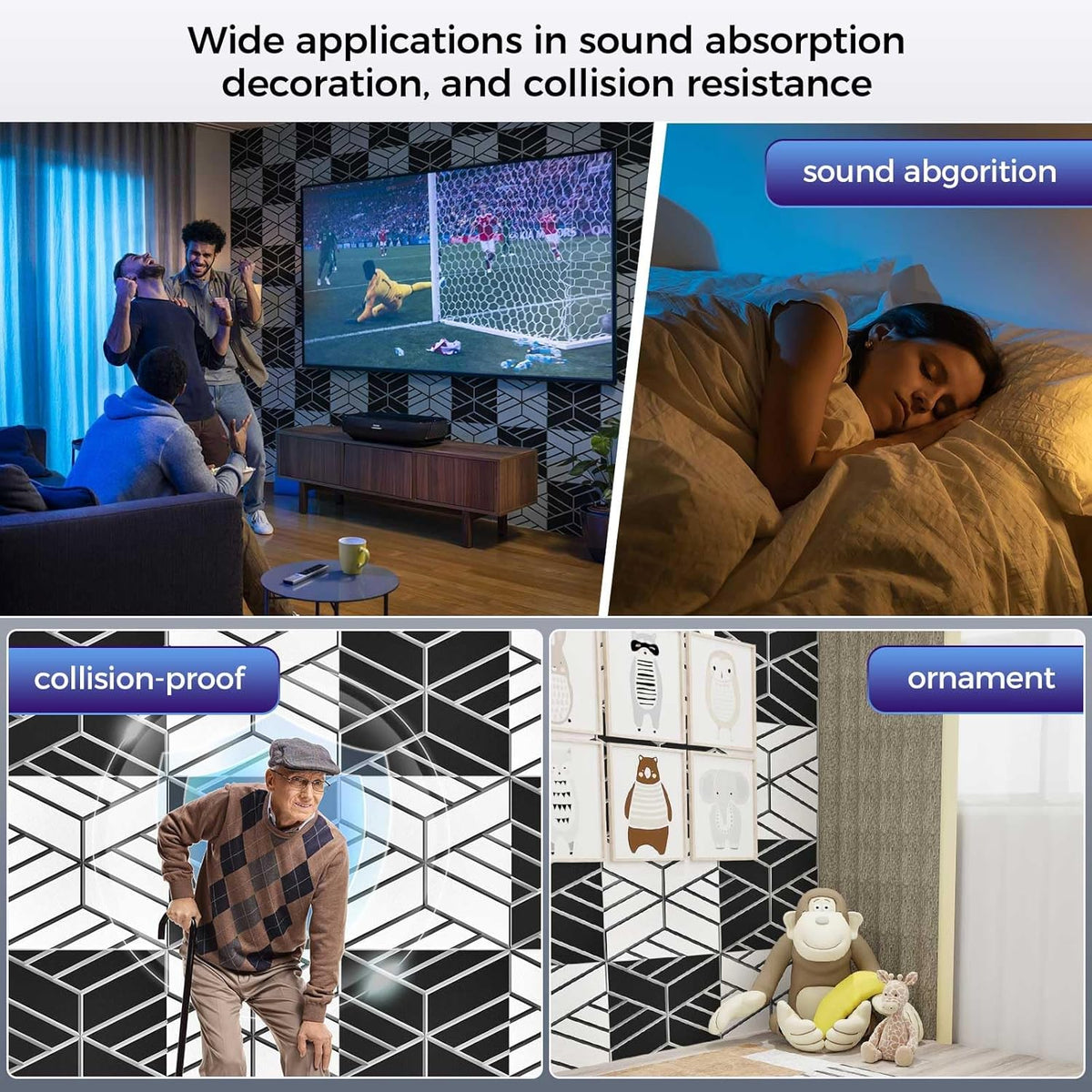 12 Pack 2-Layer Soundproof Wall Panels, 12 x 12 x 0.43 in Sound Proof Foam Panels for Walls, 1.1lb/ft* High Density, Thicker 0.43 in, 3D Acoustic Panels,Artistic Noise Dampening Panels Black&White