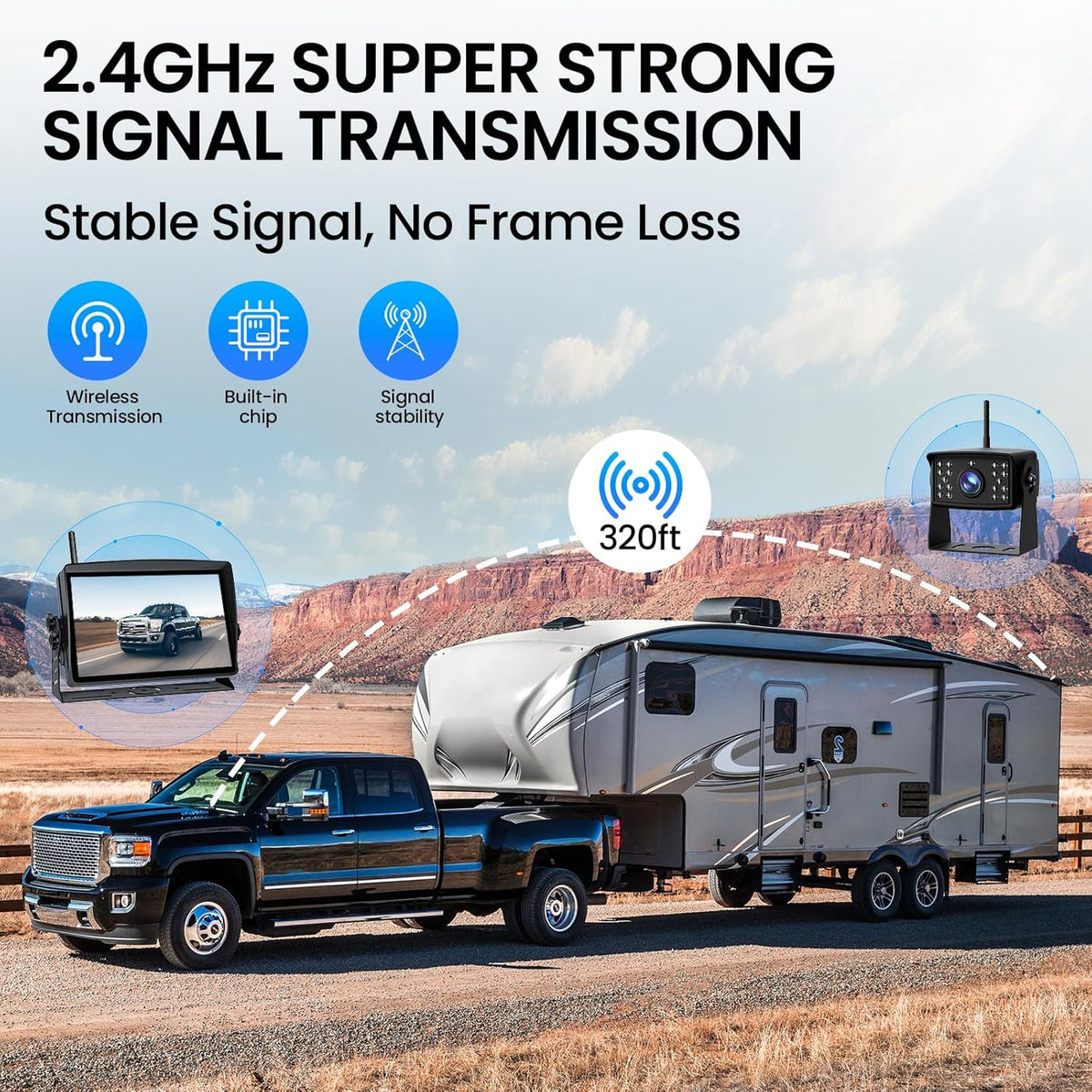 RV Backup Camera, Vehicle Backup Cameras with 7-Inch Touchscreen Monitor, Wireless HD 1080P, 4-Channel System, IR Night Vision, Waterproof Rearview Camera for RV, Truck, Van, SUV, Trailer