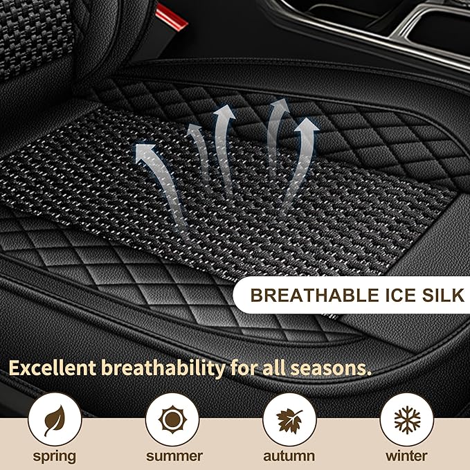TTX LIGHTING for Kia Rio 2013-2023 Car Seat Covers, Breathable Ice Silk & Leather Seat Protector, Cool & Anti-Sweat for Long Driving, Airbag Compatible, 5 Seats Full Set (Black)