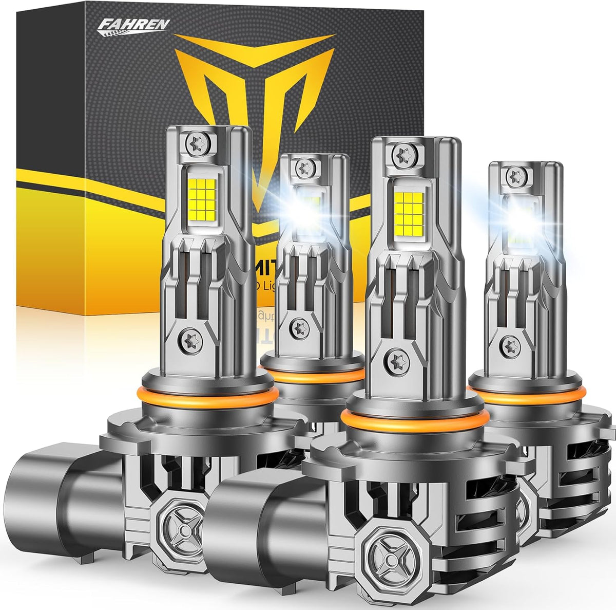 FAHREN Upgraded 9005/HB3 9006/HB4 LED Bulbs Combo, 100000LM 1000% Ultra-Bright, 70000HRS+ Lifespan, 1:1 Mini Halogen Size, Quick Install No Adapter Needed, Pack of 4