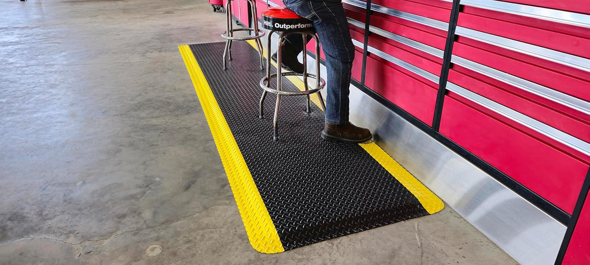 Rhino Mats, American Classic Diamond Anti-Fatigue Mats, Industrial Ergonomic Comfort Standing Mat for Work, Home, Garage, Office, Kitchen or Anywhere (Black/Yellow 9/16" Thick, 4 FT. x 9 FT.)