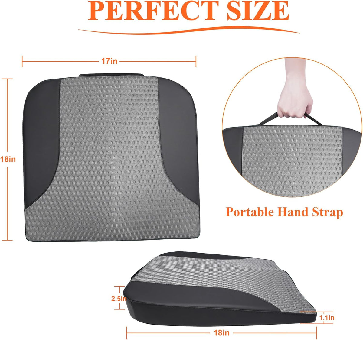 kingphenix Premium Car Seat Cushion, Memory Foam Driver Seat Cushion to Improve Driving View- Coccyx & Lower Back Pain Relief- Seat Cushion for Car, Truck, Office Chair (Black & Gray Mesh Cloth)