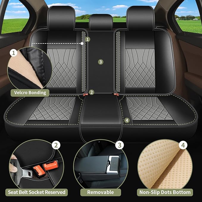 Full Set Car Seat Covers for Mazda 3 2007-2019 Mazda3: Breathable Perforated Leather Seat Cover (Black&Grey)