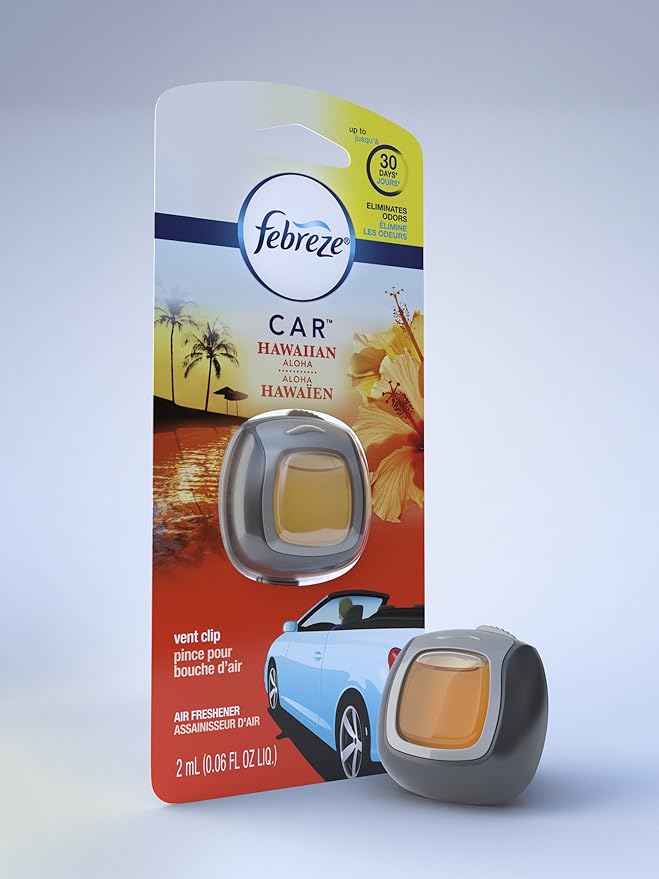 Febreze Car Air Fresheners, Hawaiian Aloha, Odor Eliminator for Strong Odors Car Vent Clips, 0.06 Fl. Oz.