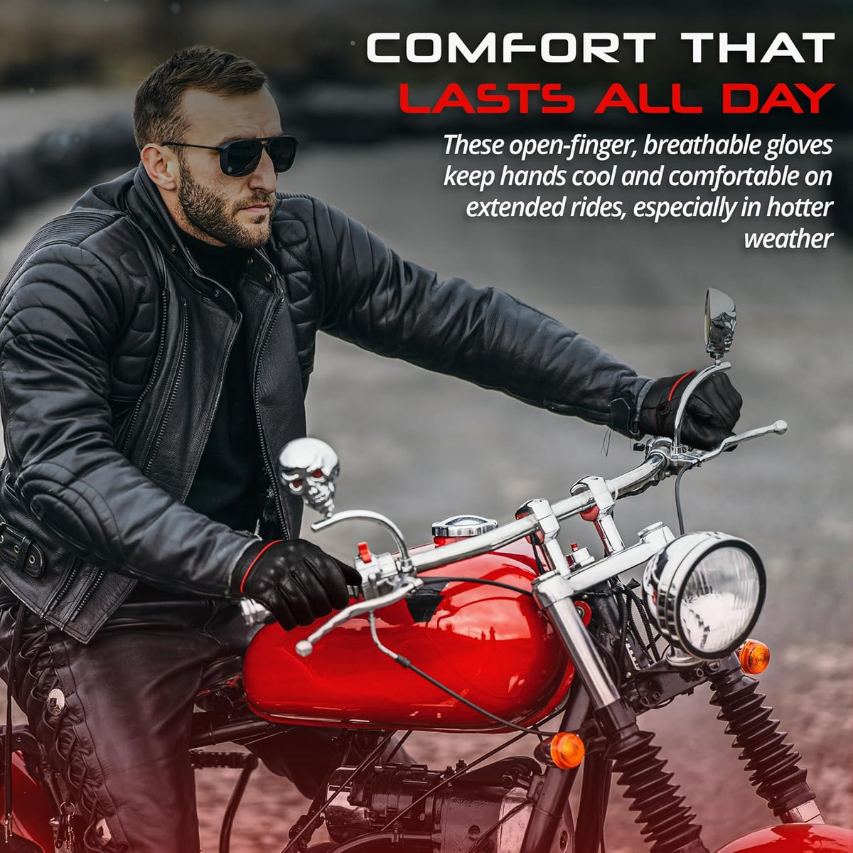 aasportx Motorcycle Gloves - Men's Leather Motorbike Gloves with Touchscreen Function - Non-Slip Pads for Men & Women
