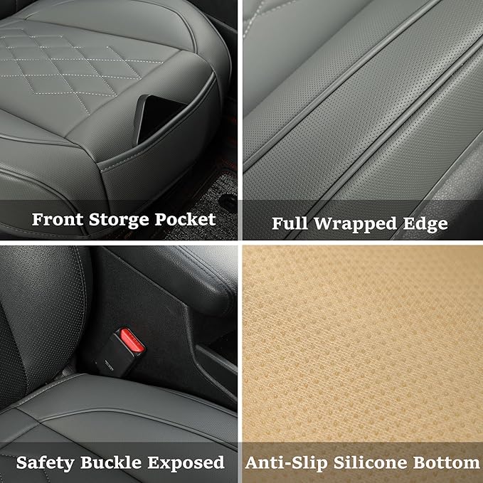 JOJOBAY Leather Car Seat Cover,Bottom Seat Covers for Cars,Front Seat Protector(Bottom),Fit for 95% of Vehicles - Padded,Anti-Slip(2 PC Front Pair,Grey)