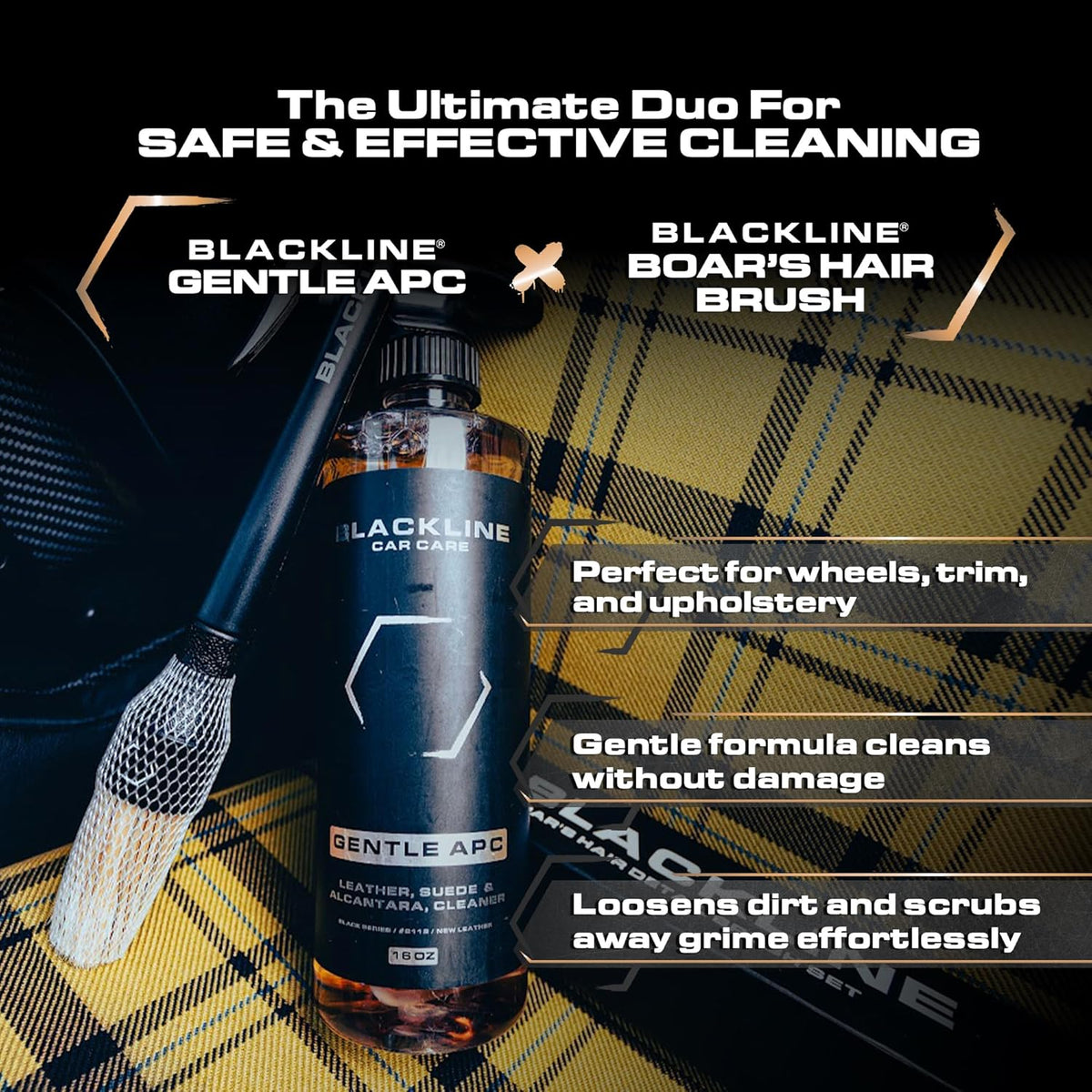 Blackline Car Care - Gentle APC - Streak free total Interior Cleaner and Protectant, Safe for Cars, Motorcycles & More. 16 fl oz leather upholstery cleaner - interior car fabric cleaner, GTL001