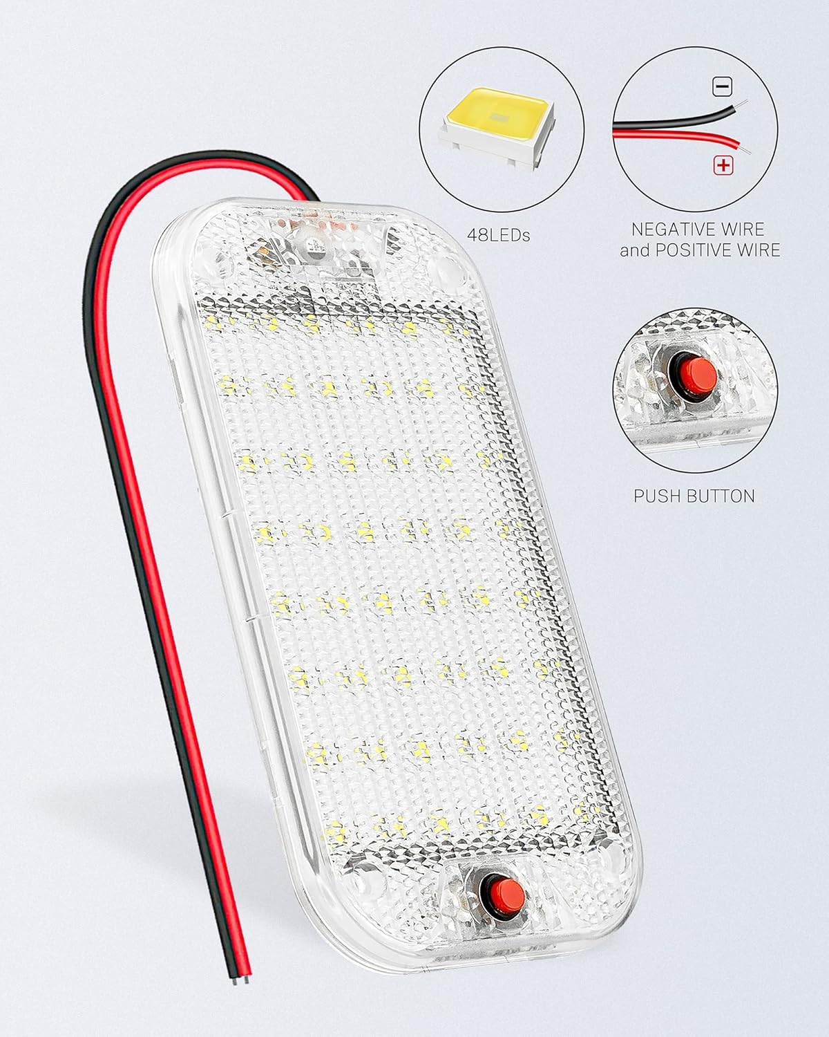 Dome Light for RV Interior, 48LED 800LM Ultra Bright 12 Volt LED White Lights, RV Ceiling Light with Switch Control, Ideal for Car Van Truck Camper Lorry Motorhome Boat(4 Pack)