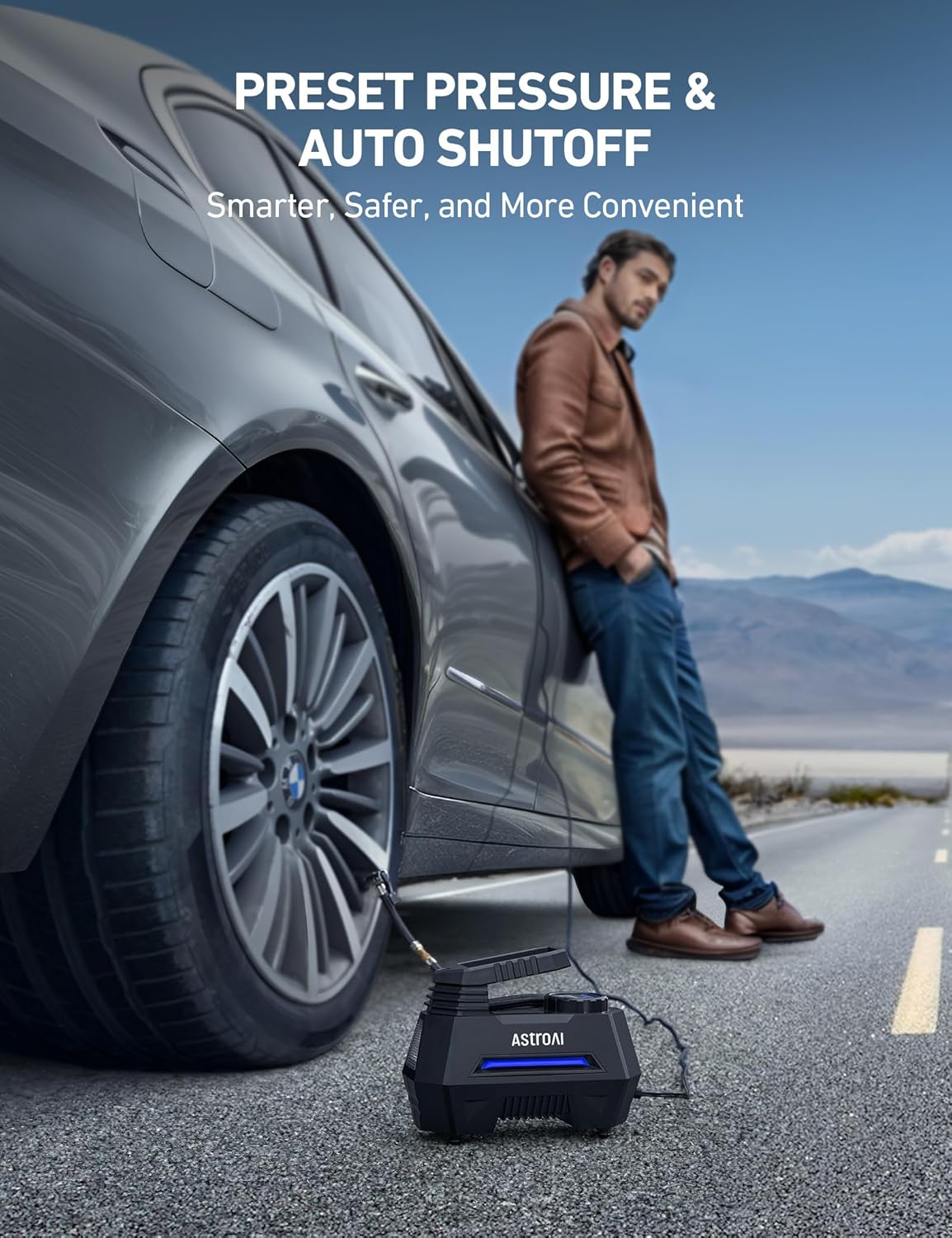 AstroAI Tire Inflator Portable Air Compressor Tire Air Pump for Car Tires - Car Accessories, 9.8Ft Cord-12V DC-Powered Auto Pump with Digital Pressure Gauge, LED Light for Bicycle, Balloons, Blue
